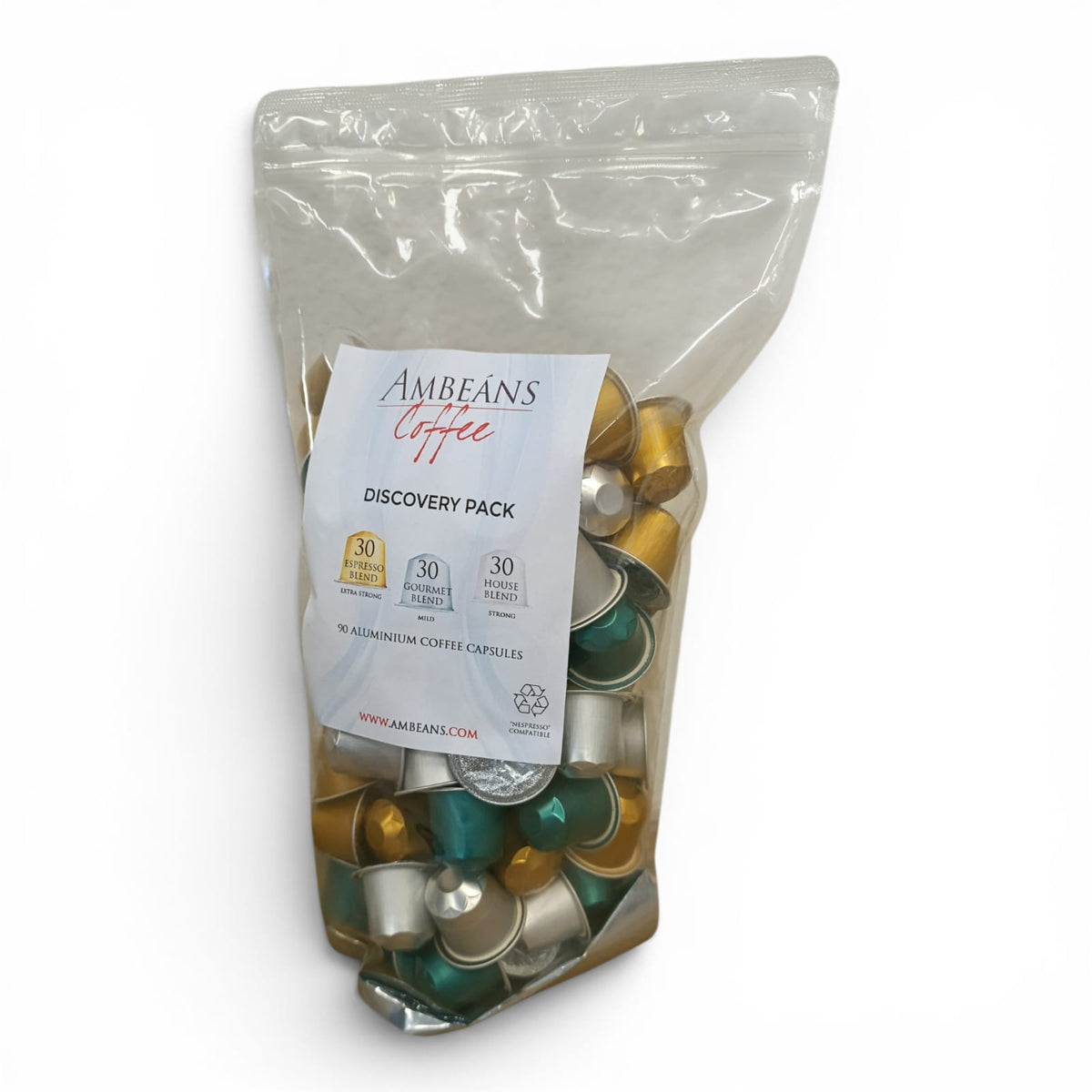 Pack of Ambeans Coffee capsules with a visible label on a white background