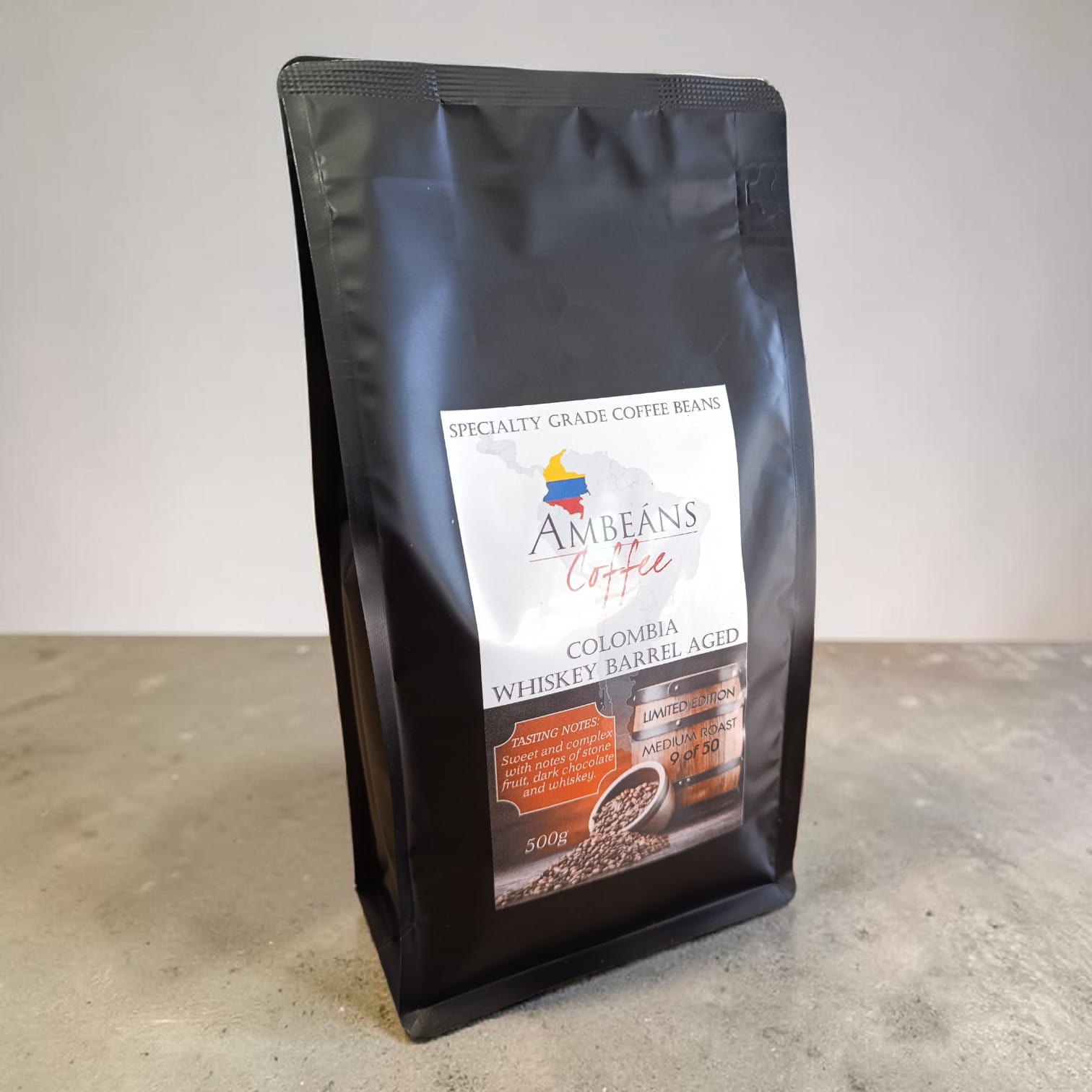 Ambeans Specialty Grade Coffee Beans - Colombia Whiskey Barrel Aged 500g